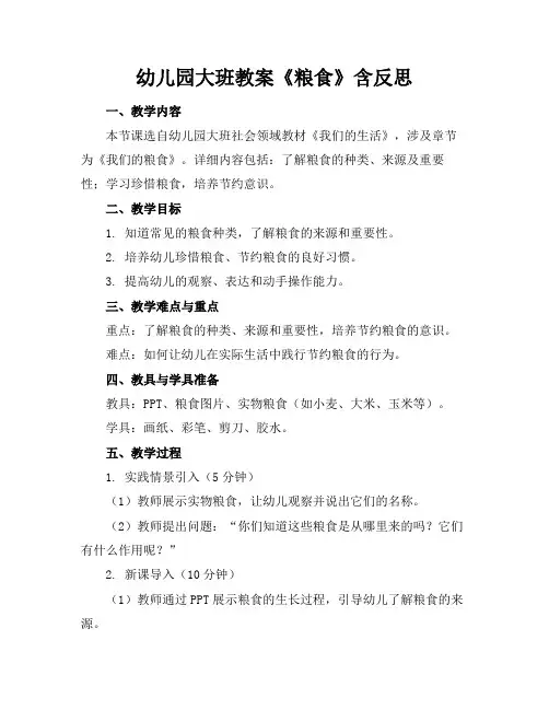 幼儿园大班教案《粮食》含反思
