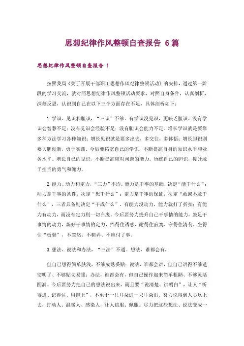 思想纪律作风整顿自查报告 6篇