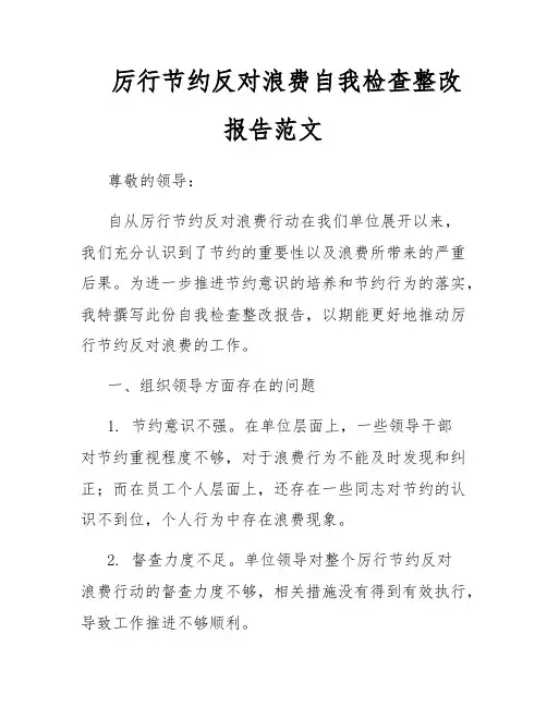 厉行节约反对浪费自我检查整改报告范文
