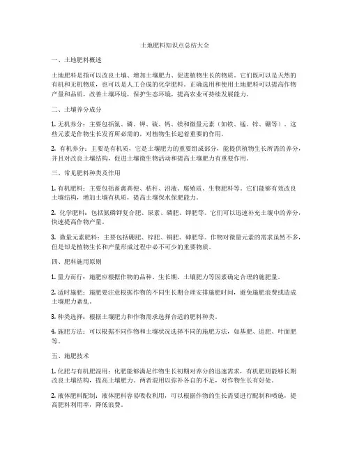 土地肥料知识点总结大全