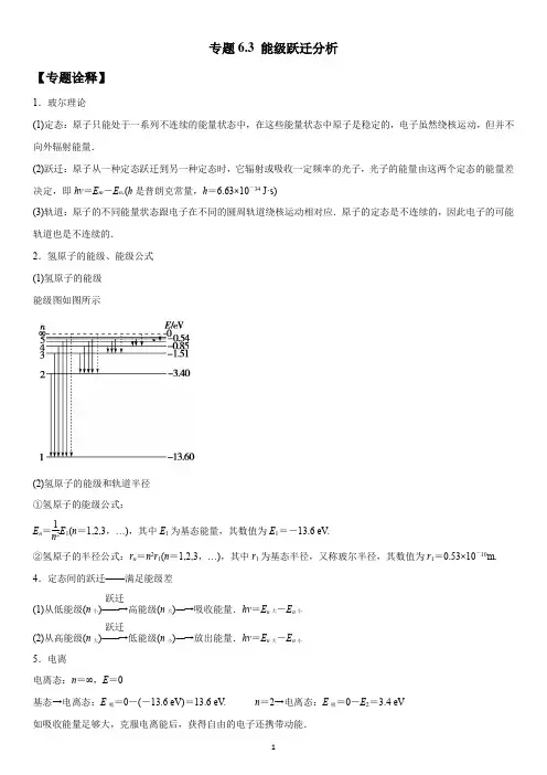 2021年高考物理微专题复习讲义 专题6.3 能级跃迁分析(学生版)