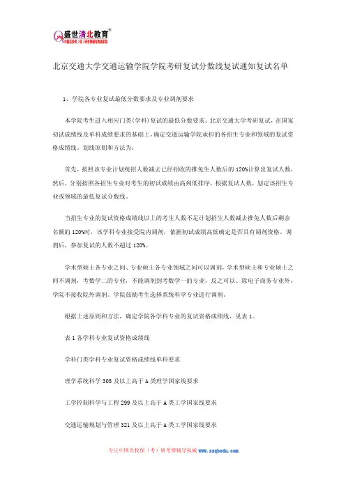 北京交通大学交通运输学院学院考研复试分数线复试通知复试名单