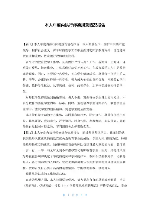本人年度内执行师德规范情况报告