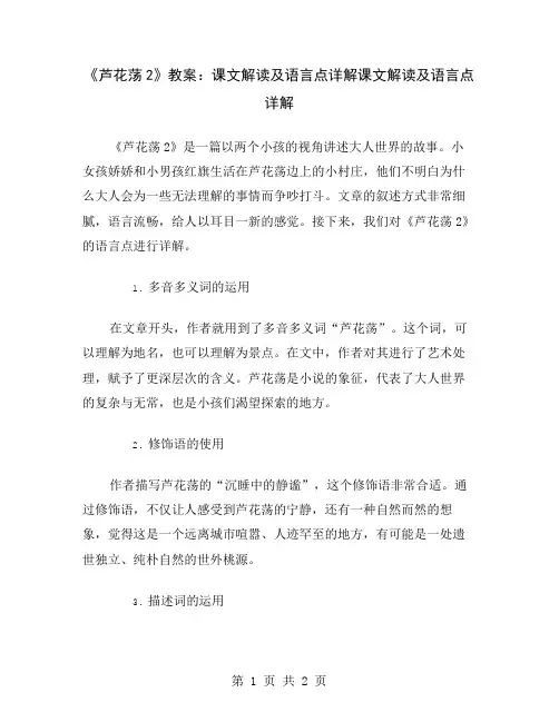 《芦花荡2》教案：课文解读及语言点详解