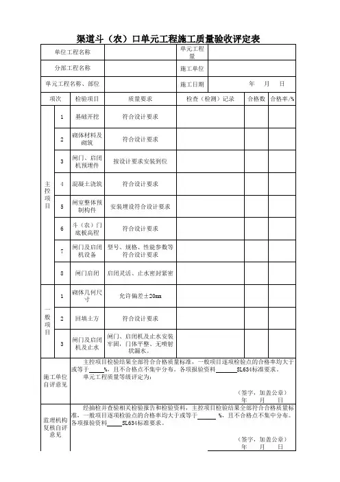 渠道工程质量评定表