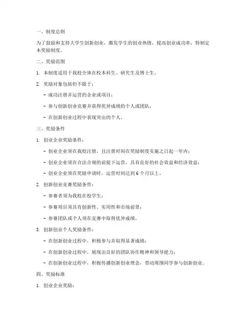 大学校园创业奖励制度模板