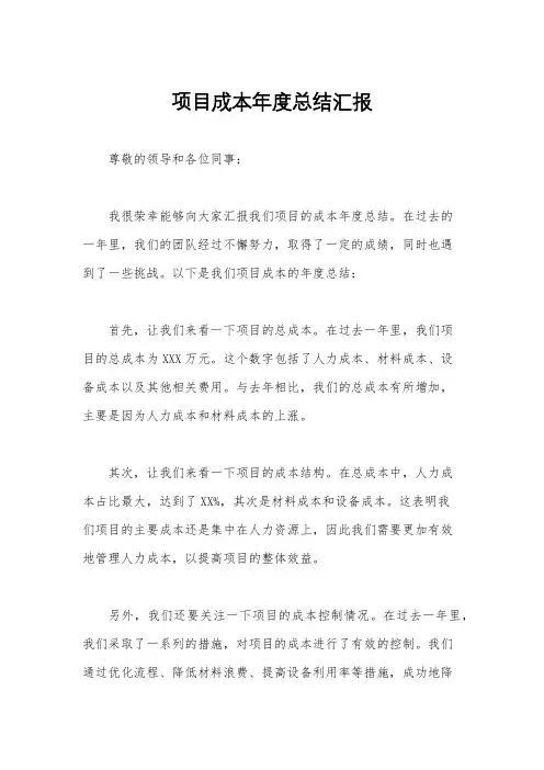 项目成本年度总结汇报