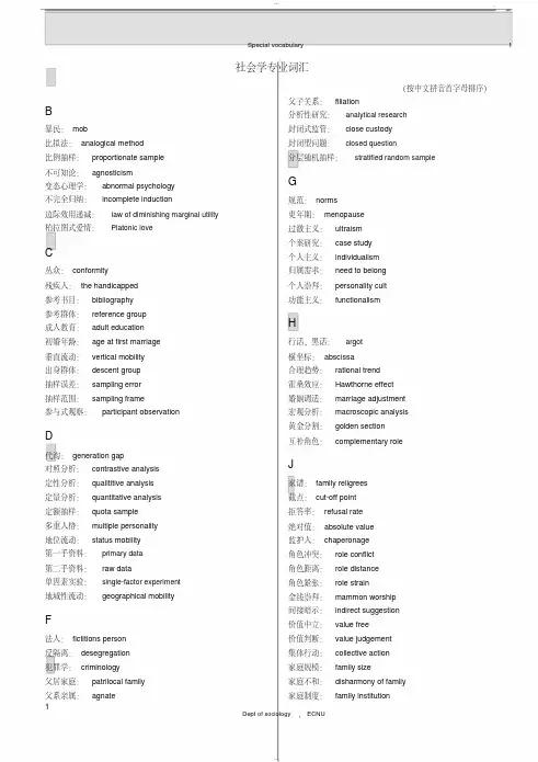社会学专业词汇中英文对照