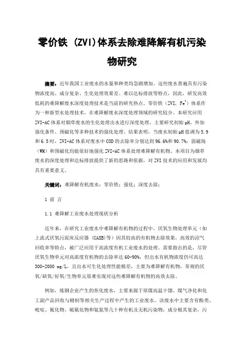 零价铁(ZVI)体系去除难降解有机污染物研究