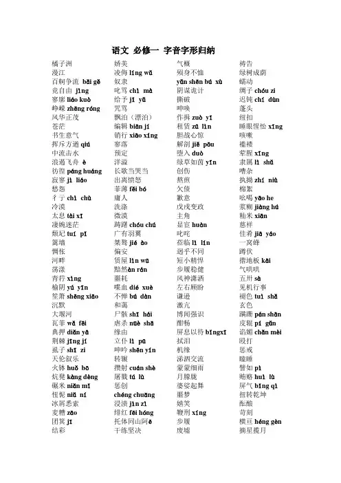 高中语文 必修一 字音字形归纳