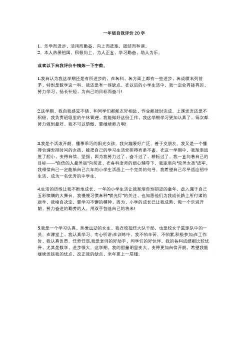 一年级自我评价20字