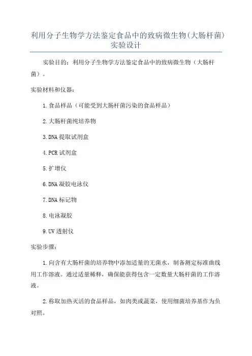 利用分子生物学方法鉴定食品中的致病微生物(大肠杆菌)实验设计