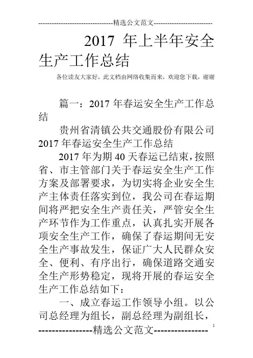 2017年上半年安全生产工作总结