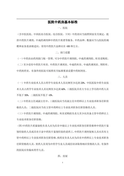 医院中药房基本标准