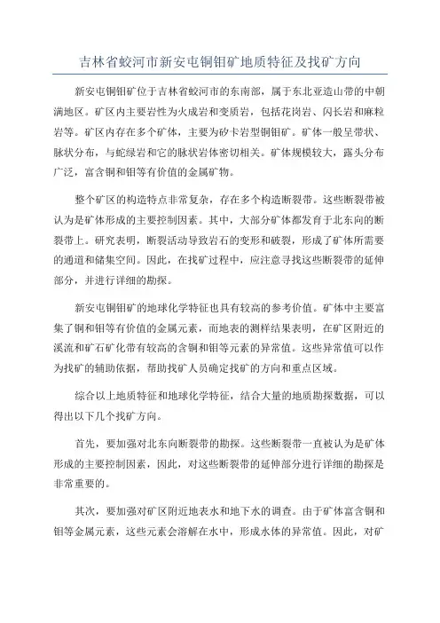 吉林省蛟河市新安屯铜钼矿地质特征及找矿方向