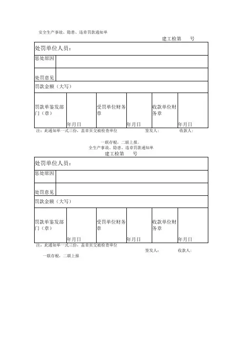 安全生产事故、隐患、违章罚款通知单