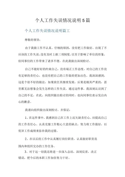 个人工作失误情况说明5篇