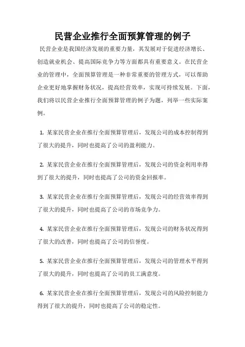 民营企业推行全面预算管理的例子