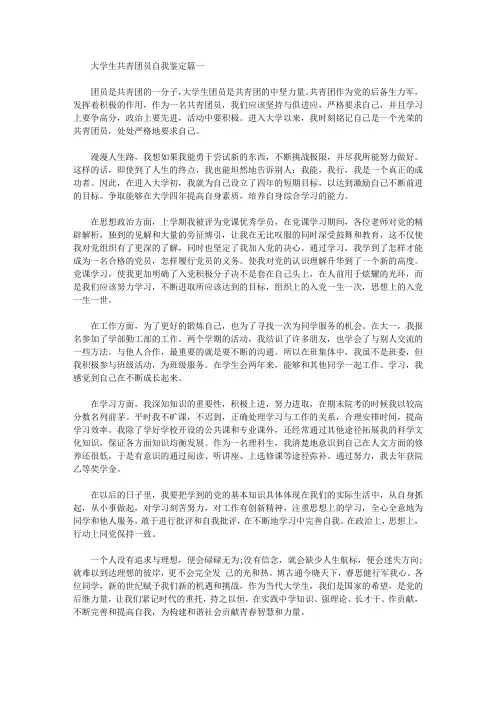 2020大学生共青团员的自我鉴定