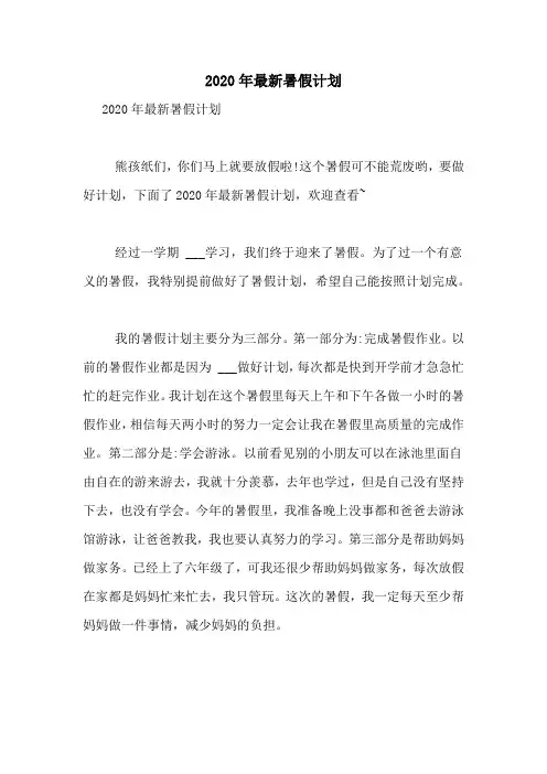 2020年最新暑假计划