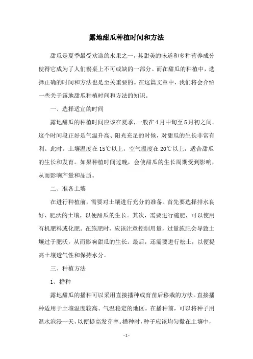 露地甜瓜种植时间和方法