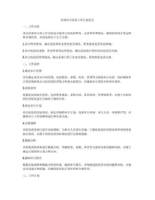 内部审计医院工作计划范文
