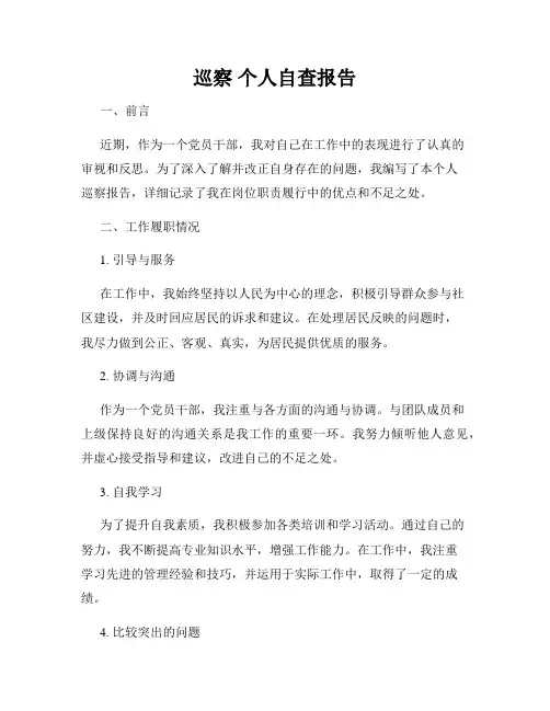 巡察 个人自查报告