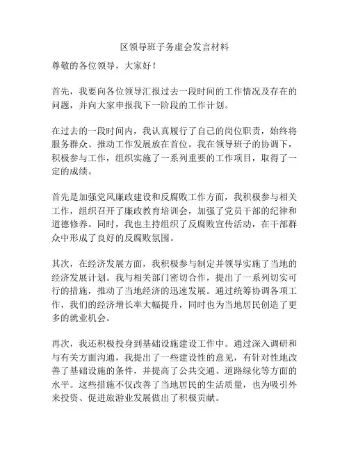 区领导班子务虚会发言材料
