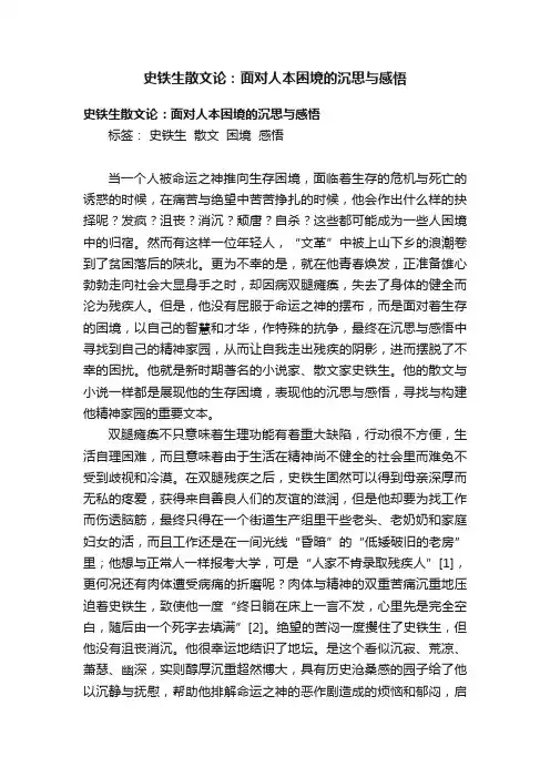 史铁生散文论：面对人本困境的沉思与感悟