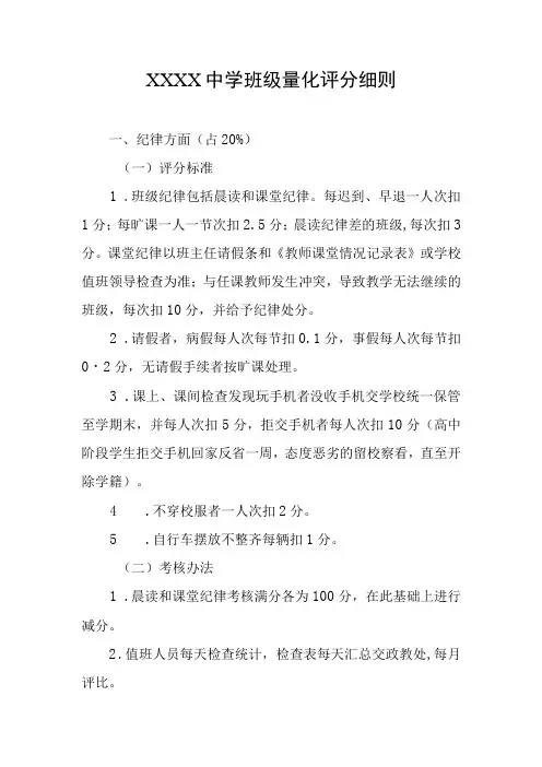 中学班级量化评分细则