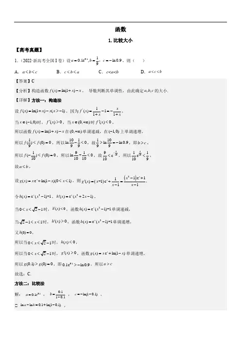 高考数学函数比较大小方法介绍与解题方法