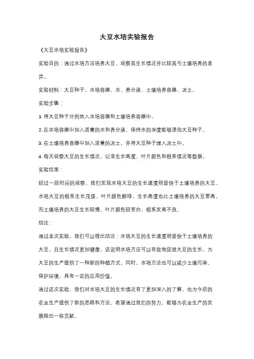 大豆水培实验报告