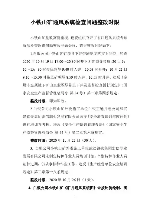 小铁山矿通风系统检查问题整改时限 (1)
