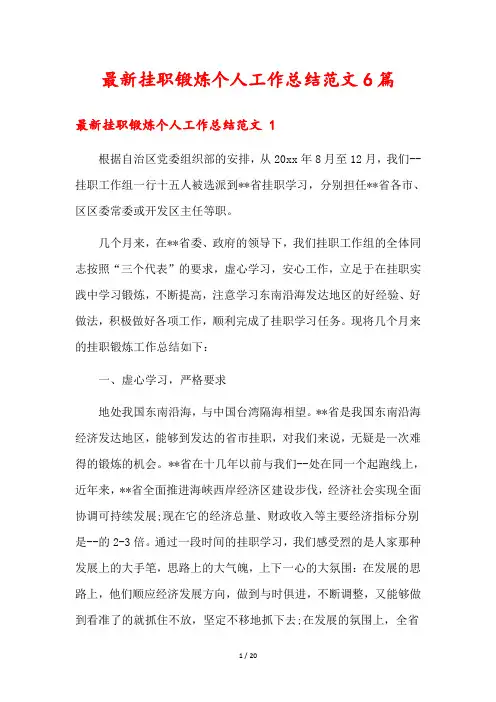 最新挂职锻炼个人工作总结范文6篇