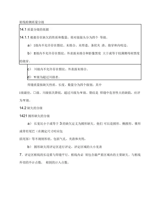 射线检测质量分级