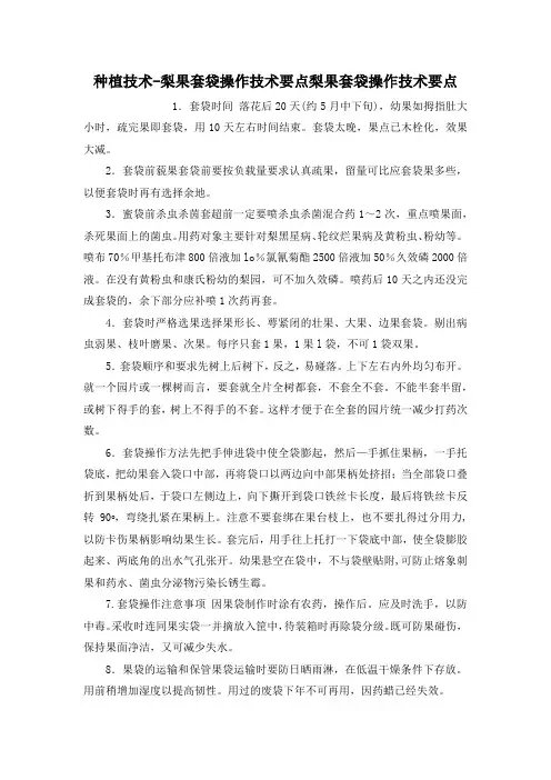 种植技术-梨果套袋操作技术要点梨果套袋操作技术要点