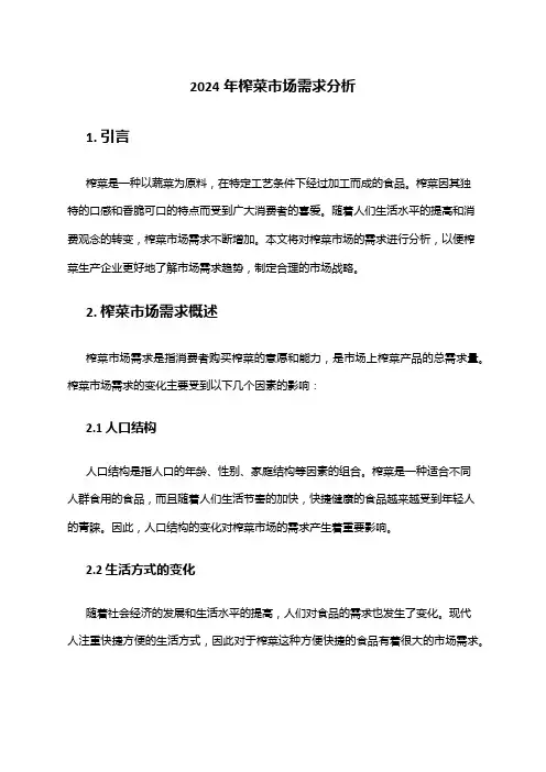 2024年榨菜市场需求分析