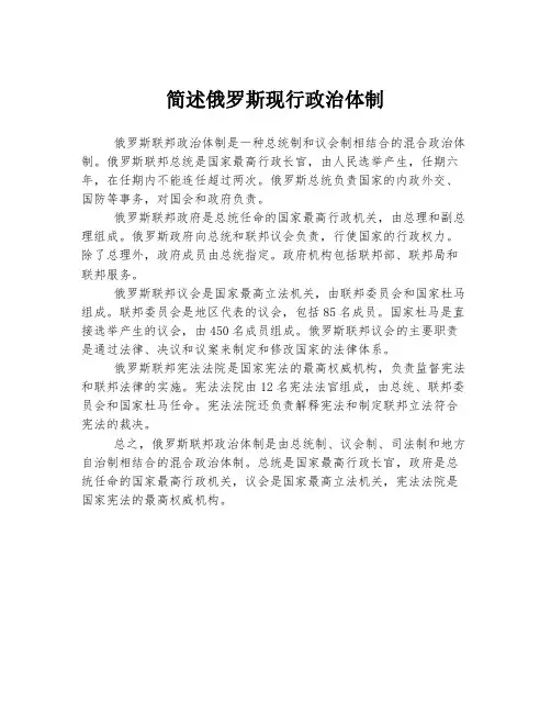 简述俄罗斯现行政治体制