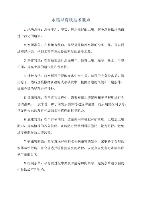 水稻旱育秧技术要点