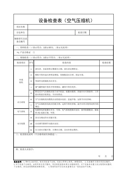 空气压缩机检查表
