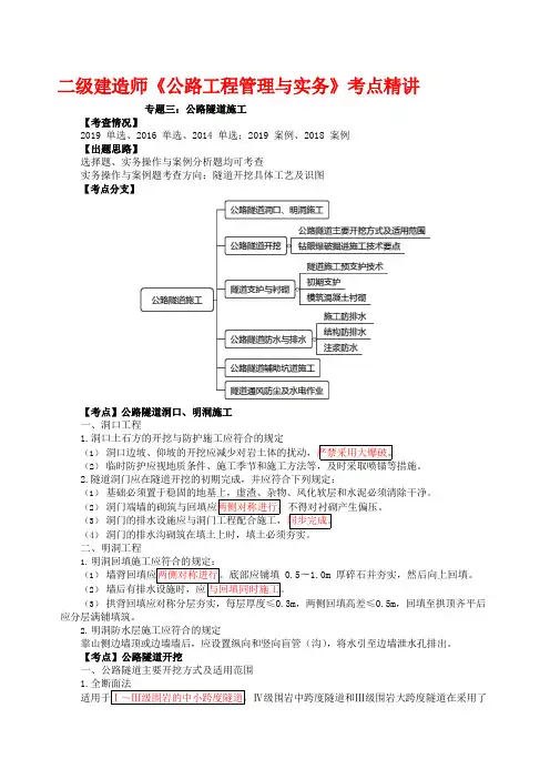 2020年二建-公路实务-公路隧道洞口、明洞施工及公路隧道开挖