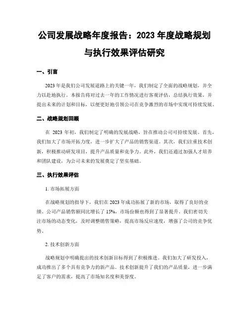 公司发展战略年度报告：2023年度战略规划与执行效果评估研究