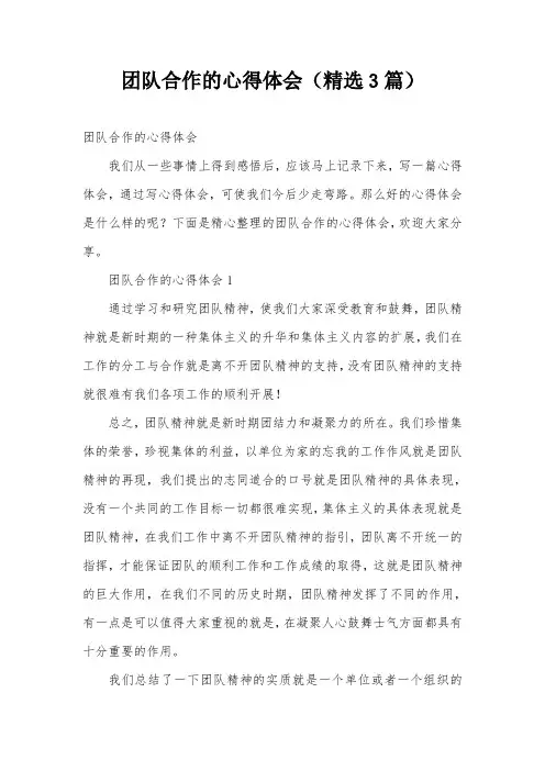 团队合作的心得体会(精选3篇)