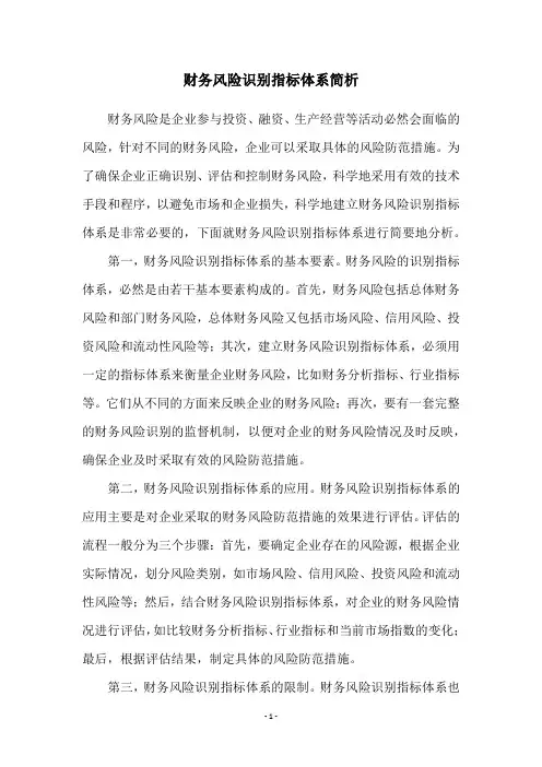 财务风险识别指标体系简析