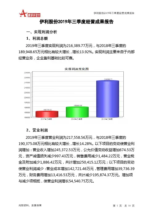 伊利股份2019年三季度经营成果报告
