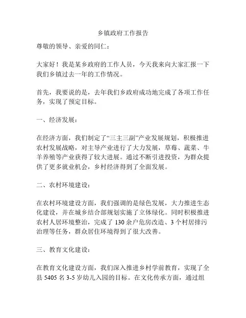 乡镇政府工作报告