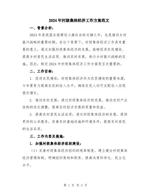2024年村级集体经济工作方案范文