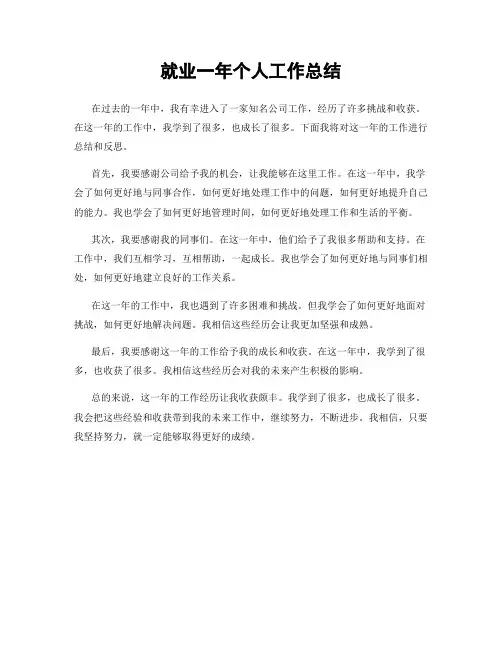 就业一年个人工作总结