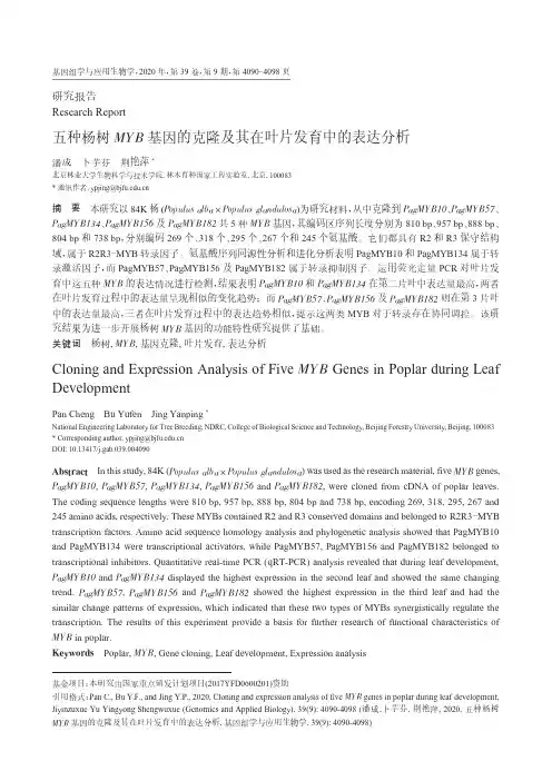五种杨树MYB基因的克隆及其在叶片发育中的表达分析