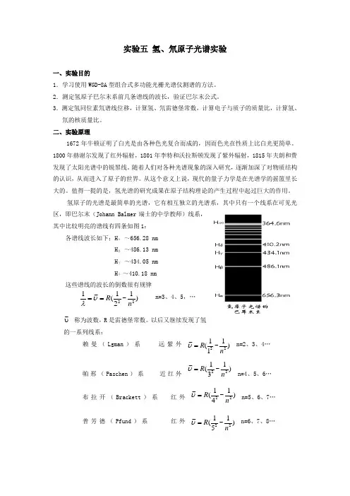 实验五 氢、氘原子光谱实验